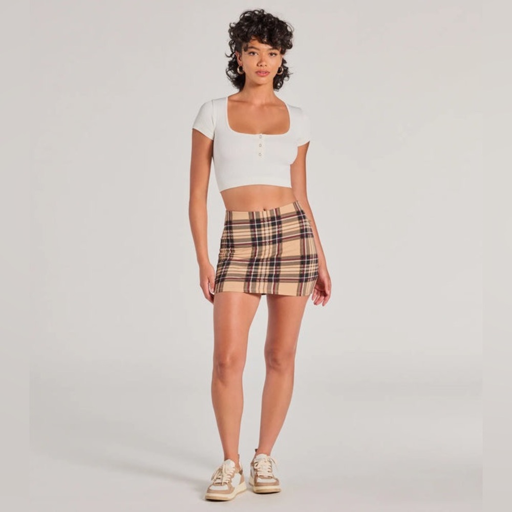 Windsor Plaid Tan Mini Skirt with Built In Shorts